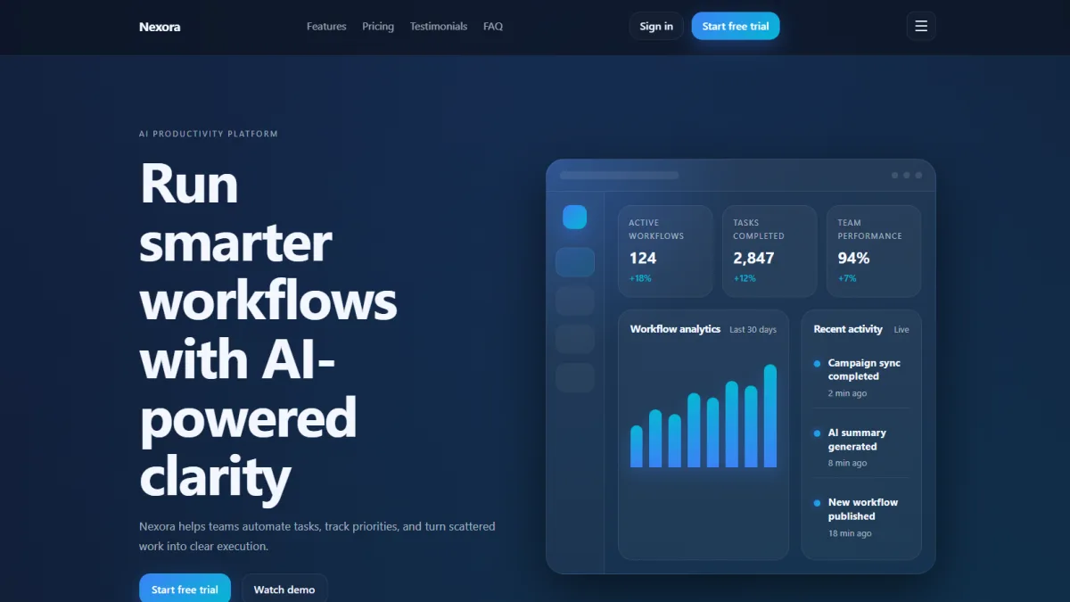 Modern SaaS Landing Template (Nexora)