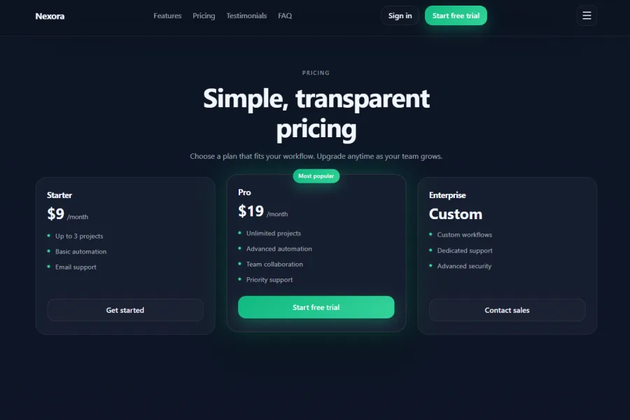 Modern SaaS Landing Template (Nexora)