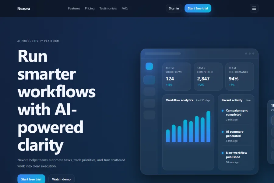 Modern SaaS Landing Template (Nexora)
