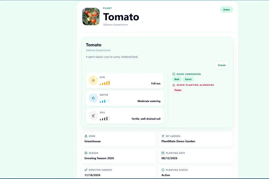 PlantMate — Full-Stack Garden Planning Application